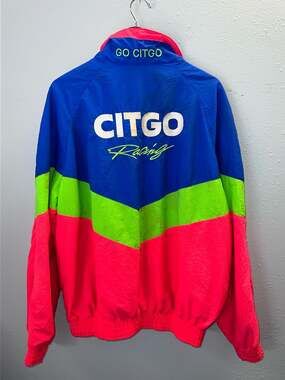 Vtg 90s Citgo Racing Windbreaker Jacket Wood 21 Neon Colorblock Large 0311
